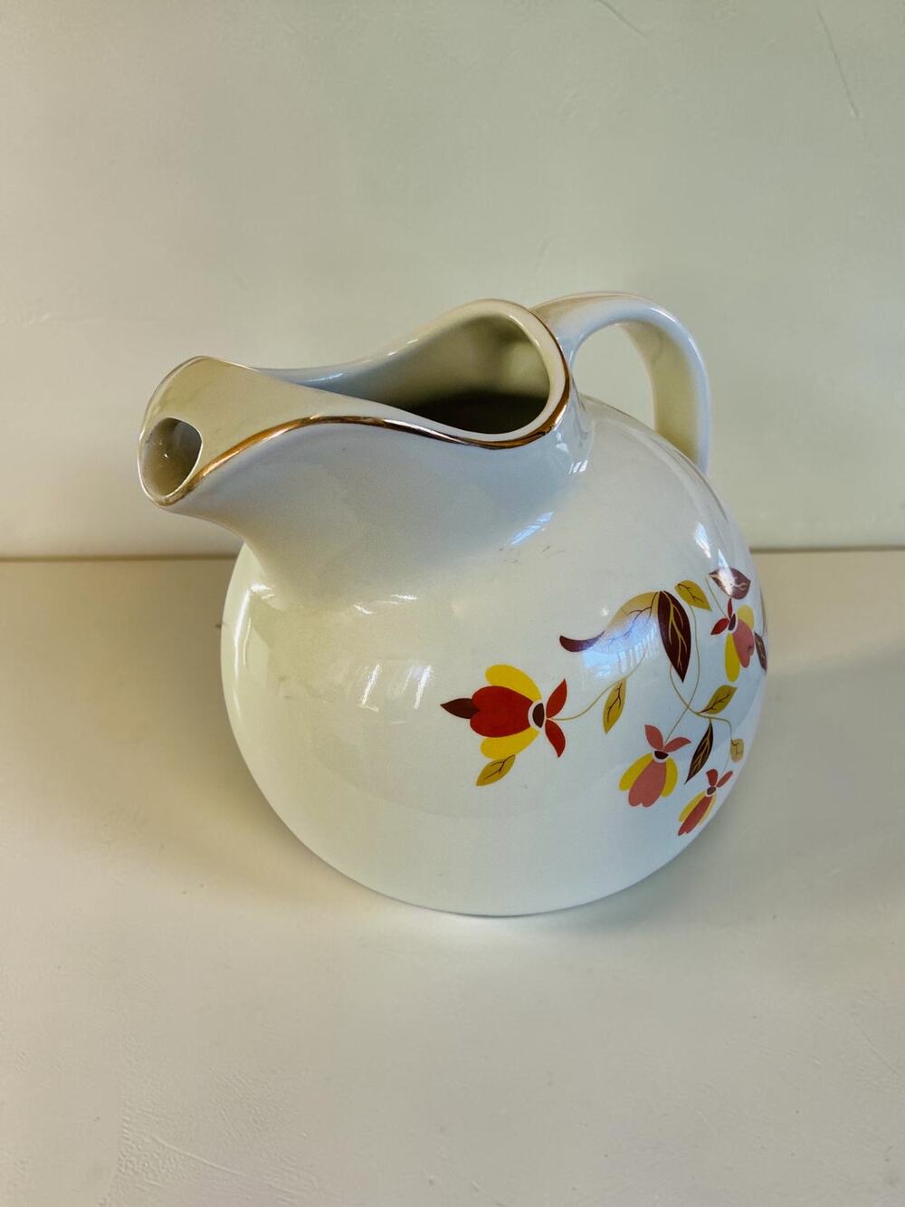 VINTAGE 1940s Hall China Mary Dunbar Autumn Leaf Jewel Tea Water Ball Pitcher